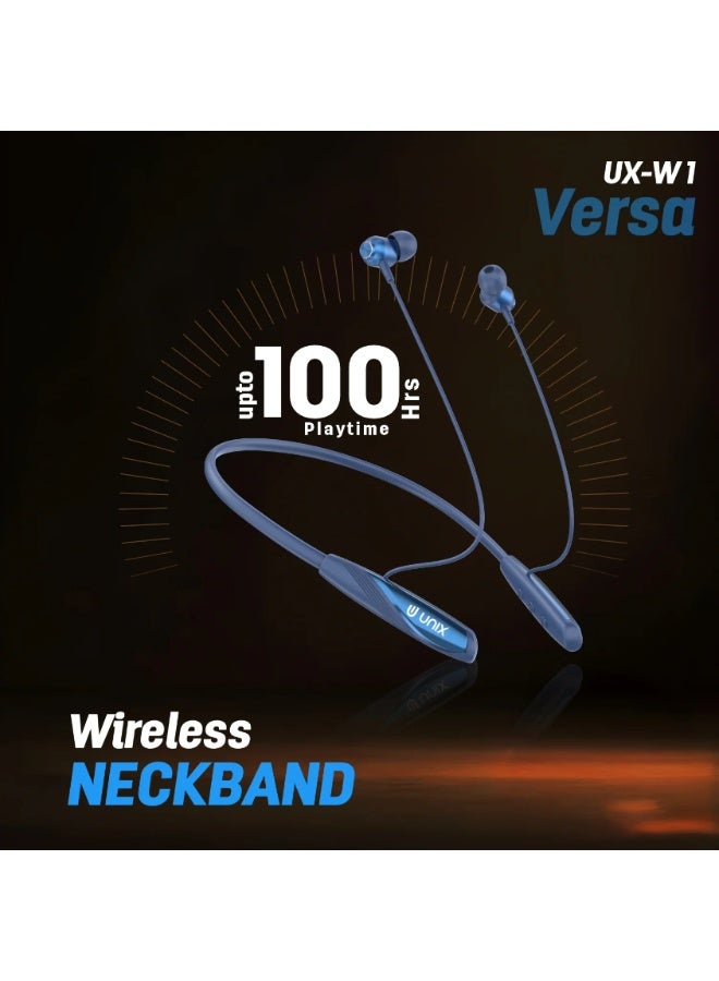 يونيكس سماعة العنق اللاسلكية Unix Versa UX-W1 | اتصال Bluetooth v5.4 | وقت تشغيل حتى 100 ساعة مع باس فائق | تقنية ENC لإلغاء الضوضاء لمكالمات واضحة | شحن من نوع Type-C - Image 2